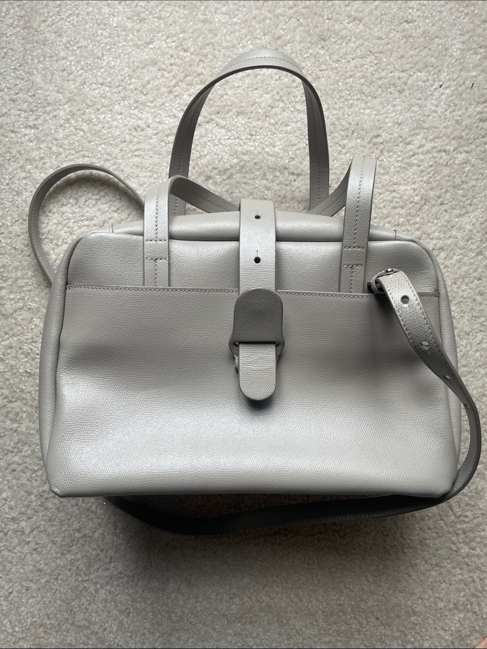 Senreve Pebbled Leather Satchel in light Taupe with Adjustable Strap